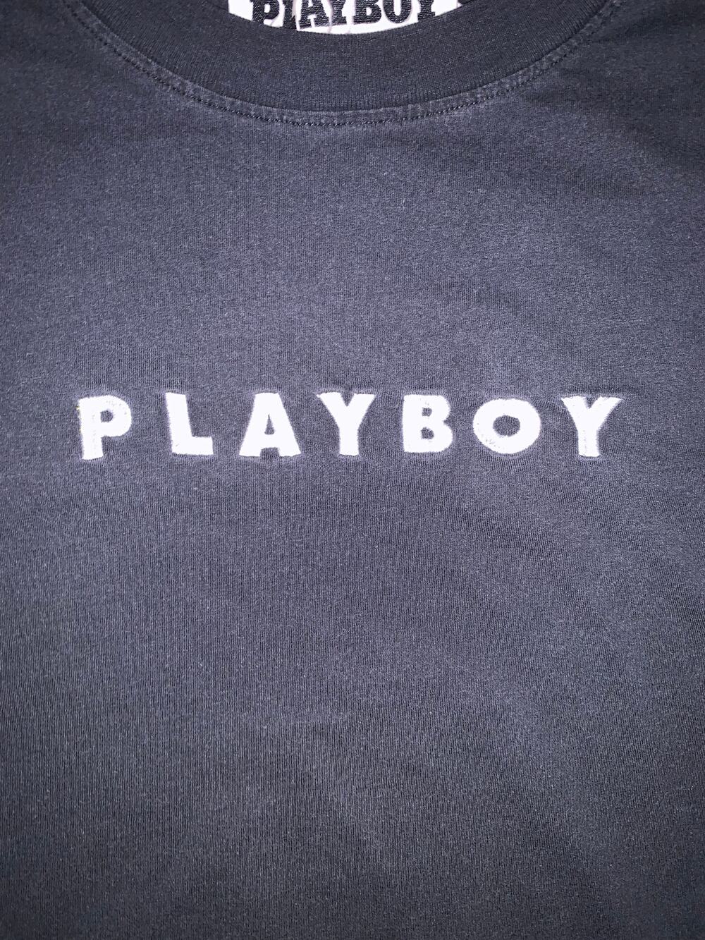 Playboy PacSun T Shirt Black Embroidered Spellout Bunny Logo Tee Streetwear
